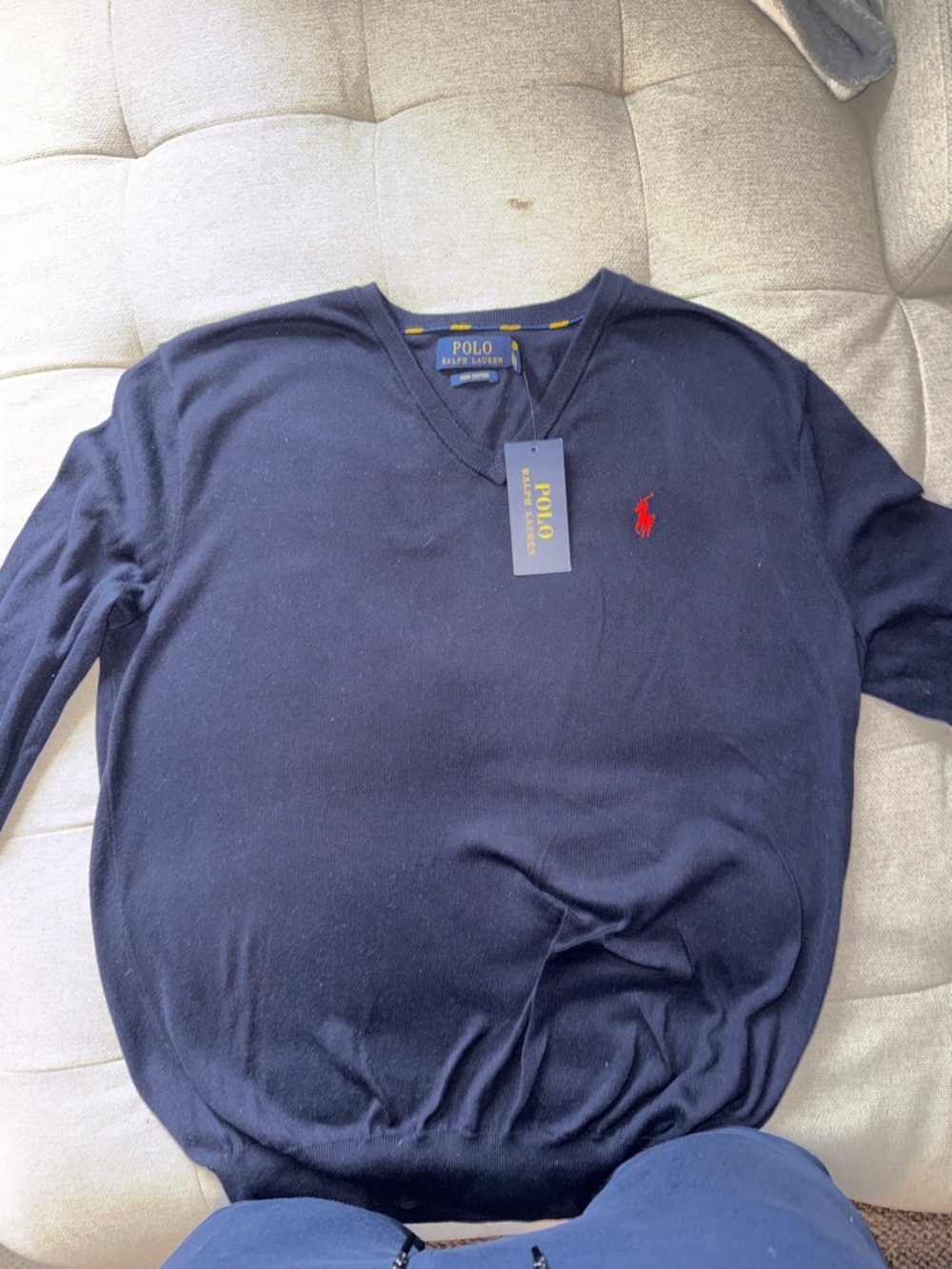 Polo by Ralph Lauren Navy V-Neck Sweater with Red Pony